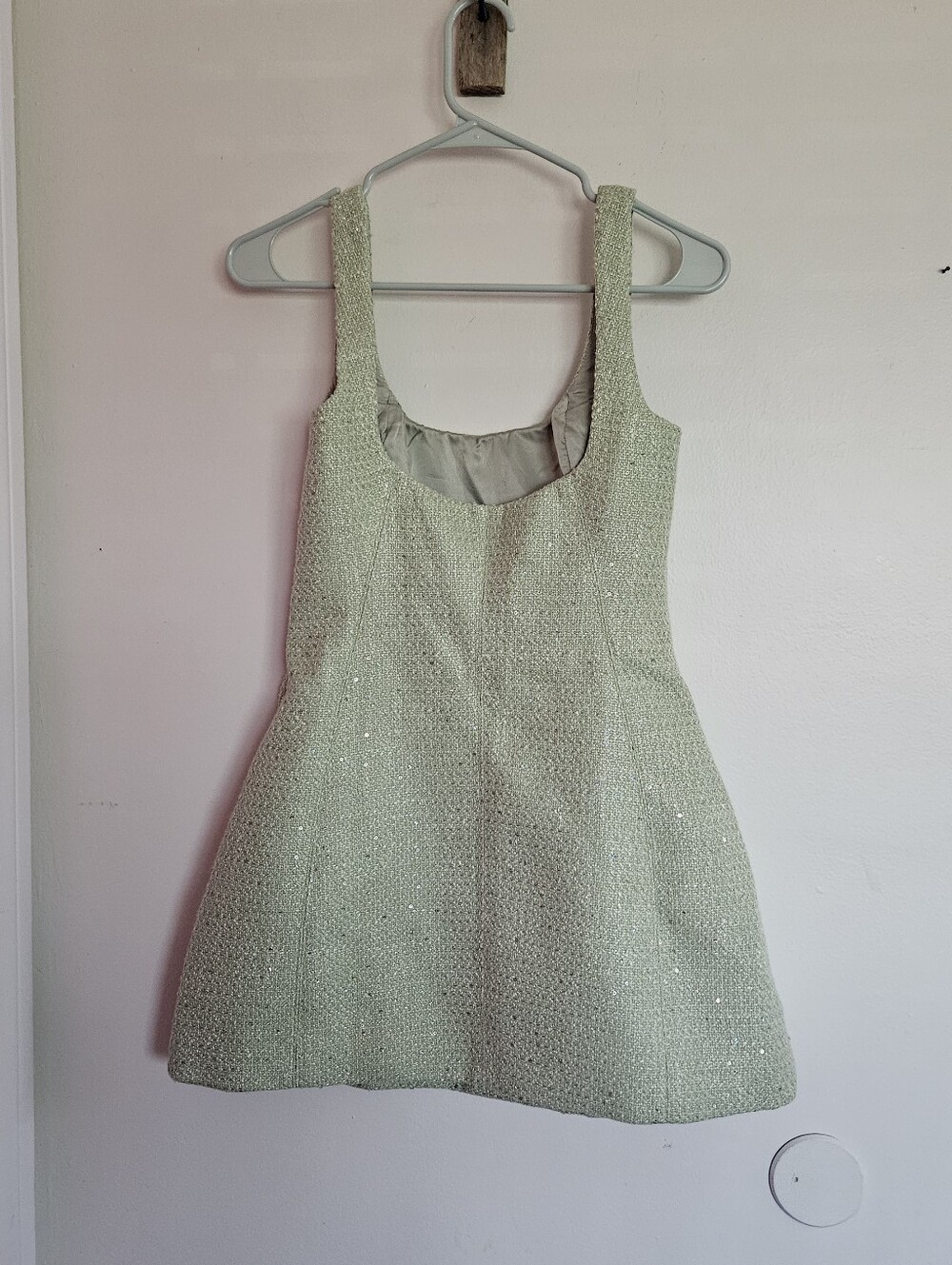 New Meshki Beth Tweed Mini Dress Pastel Green Size Xs - Picture 5 of 6